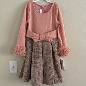 BONNIE JEAN YOUNG GIRL 3/4 SLEEVE PLAID FIT-AND-FLARE DRESS BROWN/PINK - 7